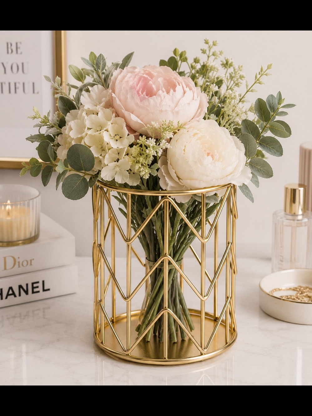 Gold Metal Organizer Cup 4” x 3.25” Modern Desk Vanity Kitchen Storage Holder